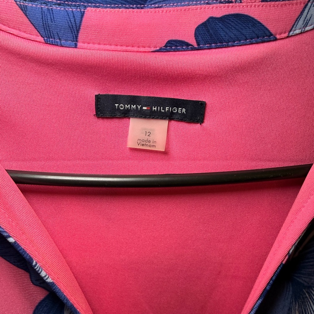 Tommy Hilfiger Pink and Blue Floral Sleeveless Tie-Waist Midi Dress - Size 12 - Picture 5 of 5